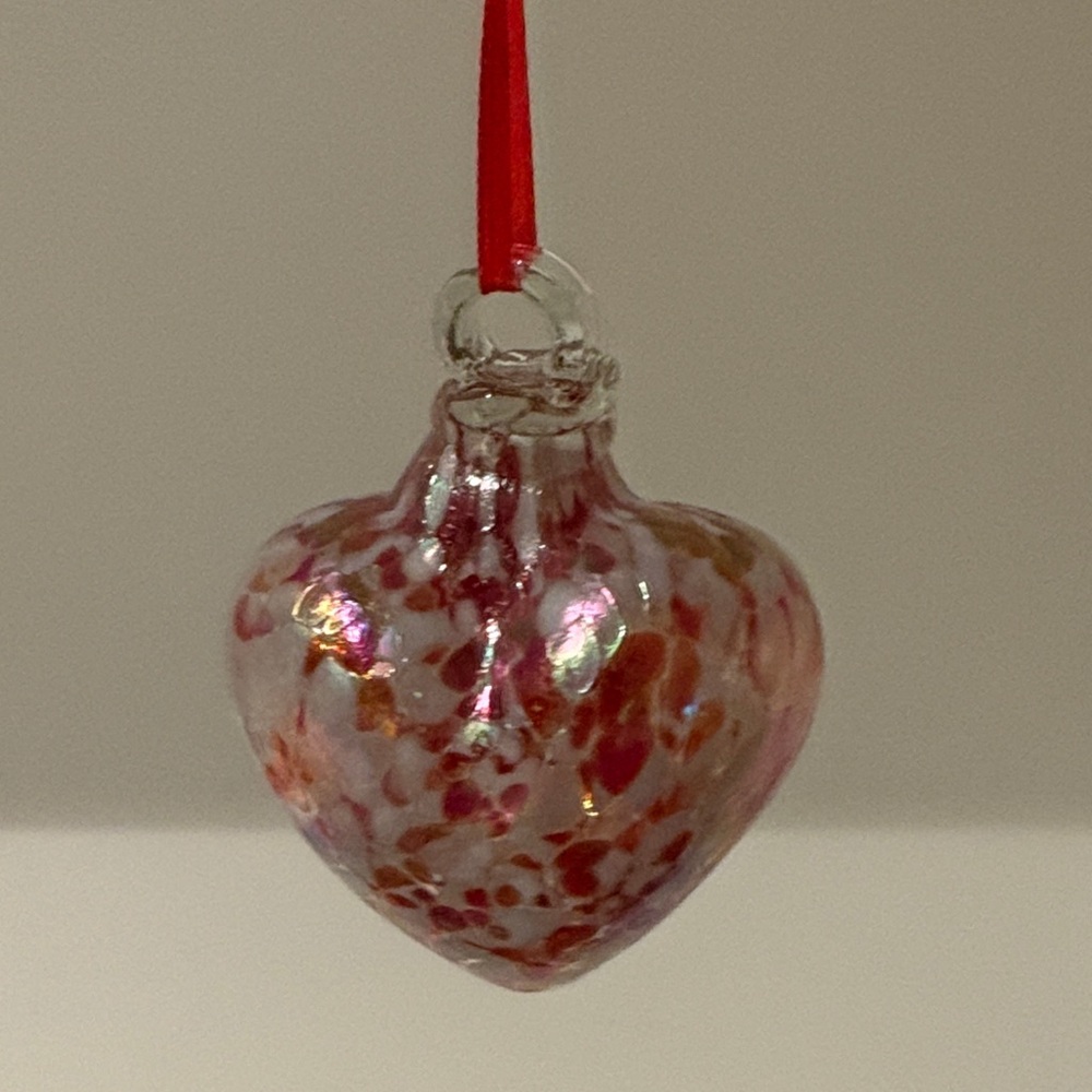 Valentine's Red and White Glass Heart Ornament